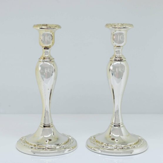 C20th Silver-Plated Candle Holders Pair-silver-plated Collectibles candleholder homedecor